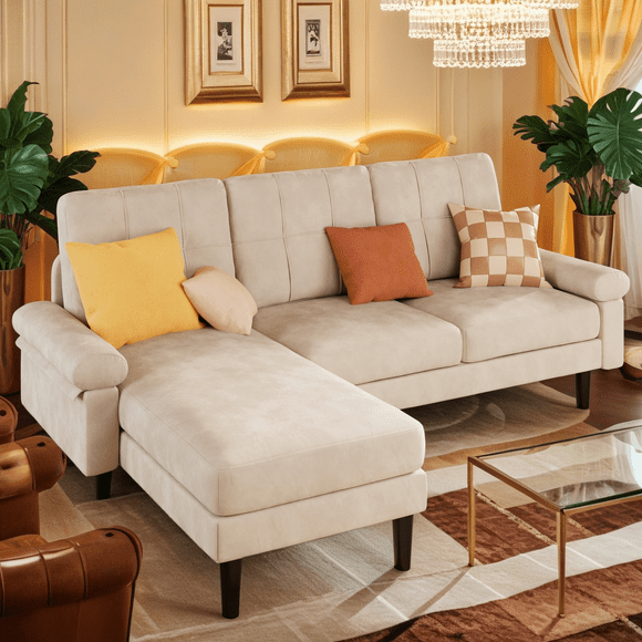 Lofka 82" L Modern Sofa,Convertible L Shaped Couches with 4 Comfortable Pillows for Living Room, Apartment,Small Spaces,Beige
