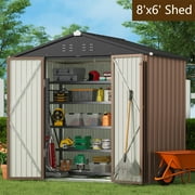 Lofka 8ft x 6ft Metal Garden Shed for Outdoor Storage,Brown