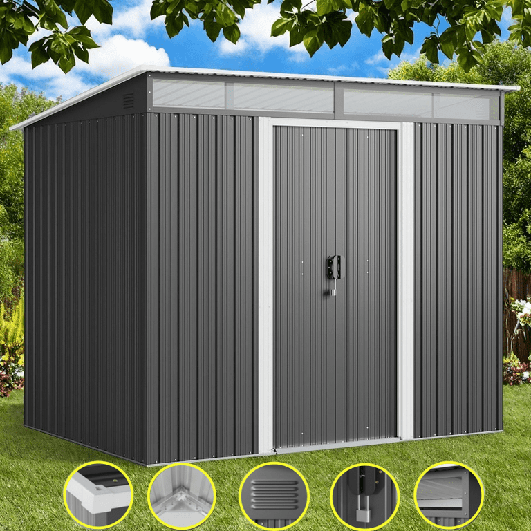 Lofka 8ft x 6ft Metal Garden Shed for Outdoor Storage, UV Lofka 8ft x 6ft Metal Garden Shed for Outdoor Storage, UV