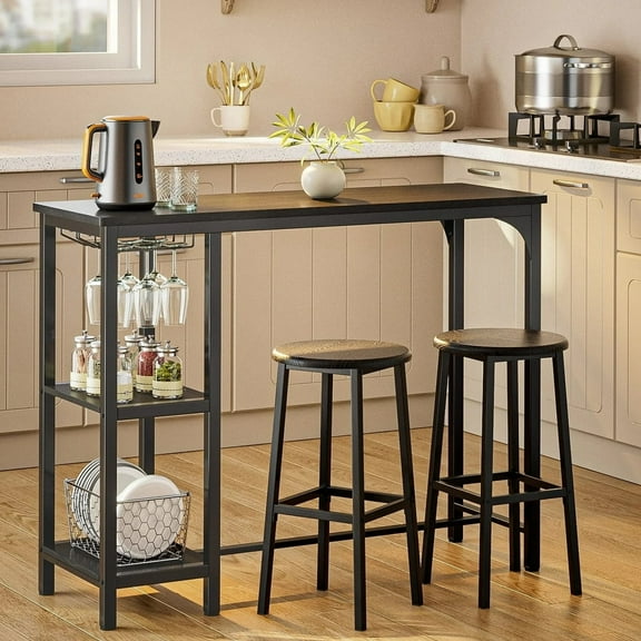 Lofka Dining Table Set for 2, Pub Dining Table Set for Dining room, Kitchen, Home Bar with 2 Stools , Black