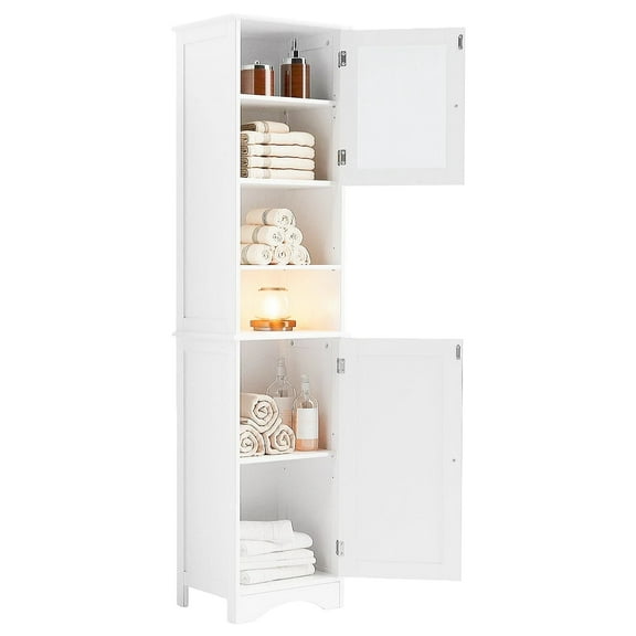 Lofka 67.1"H Wooden Bathroom Storage Cabinet with Transparent Glass Door and Adjustable Shelves for Living Room, White