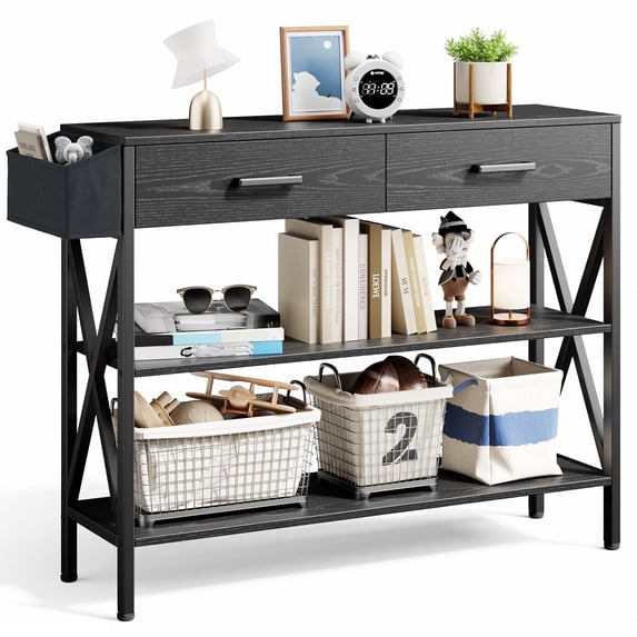 Lofka Console Table with Drawers, Entryway Console Table with 2 Drawer,Black
