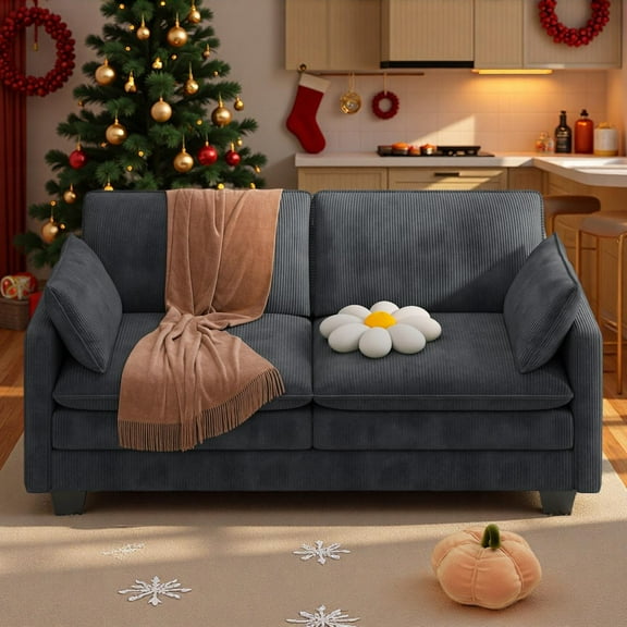 Loveseat Sofa Bed, Lofka  2-seat sofa with 2 Pillows and Double Layer Cushions for Living Room & Small Spaces, Dark Gray
