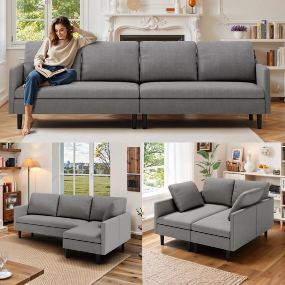 Sectionale Sofa Bed, Lofka L-Shaped Sleeper Convertible Couch and Sofa for Office, Living Room, Light Gray