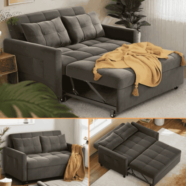 Lofka Convertible Sofa Bed, 3-in-1 Sleeper Sofa with Adjustable Backrest for Living Room, Apartment, or Guest Room,Dark Gray Linen Fabric