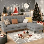 Lofka Convertible Sofa and Velvet L Shaped Sectional Couch Bed with 5" Thick Cushions for Living Room and Office Gray