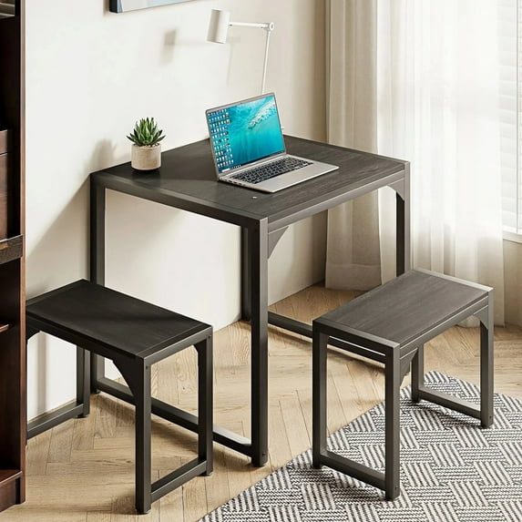 Lofka Dining Table Set for 2,3 Pieces Kitchen Table Set with Hardwood Table & Benches for Breakfast Time,Apartment,Saving Small Space,Black