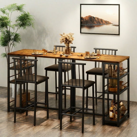 Lofka Dining Table Set for 2, Height Bar Table and Chairs Set with Storage for Kitchen|Apartment, Retro