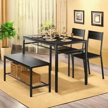 Lofka Dining Table Set for 4, Kitchen Table and Chairs Set with Bench for Small Space,  Breakfast Nook, Black