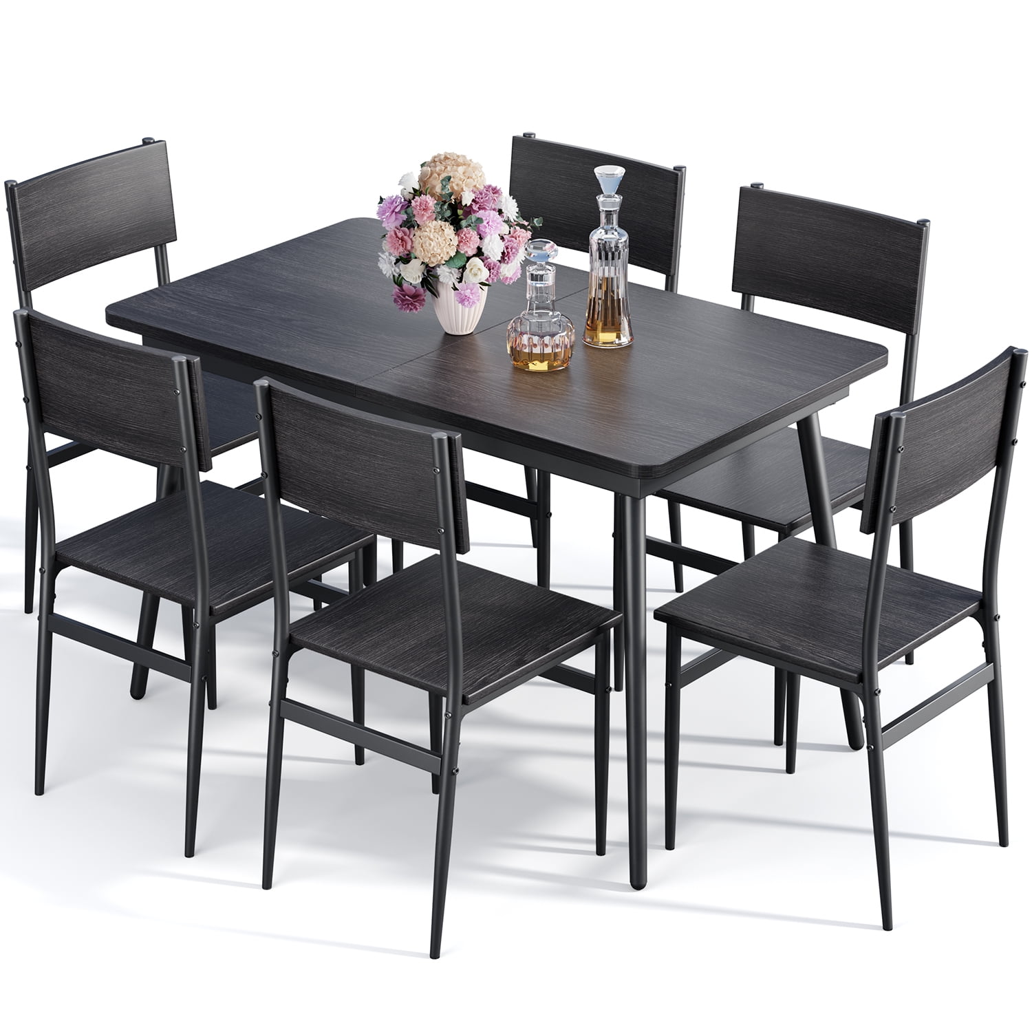 Dining Table Set for 4,Lofka 5 Pieces Wooden Kitchen Table with PU Leather Chairs Set for Living Room&Small Spaces,Black