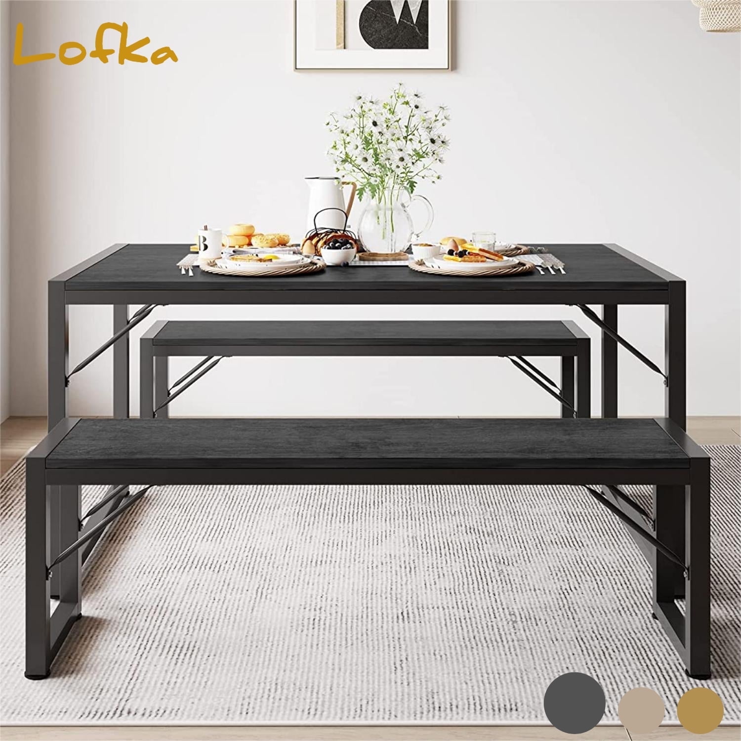 "Lofka 45.5"" Furniture Dining Table Set for 4, Modern Kitchen Rectangular Dinette Set Black"