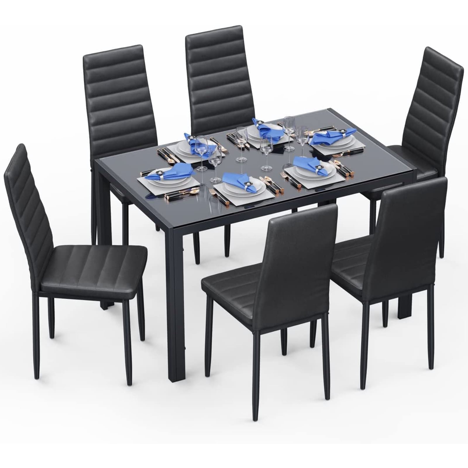 Lofka Dining Table Set for 6, 30" Kitchen Table and Chairs Set with 6 ...