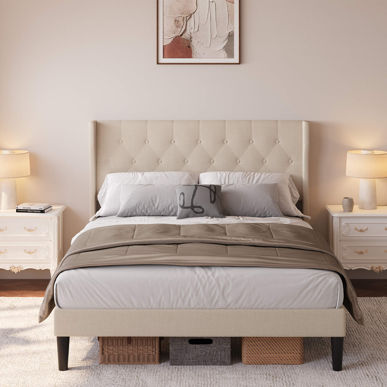 Baxton Studio Alke MidCentury Engineered Wood Tufted Platform Bed