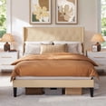 thumbnail image 1 of Lofka Full Size Bed Frame with Headboard, Platform Bed with 8-Inch Storage Space and Wood Slats, No Box Spring Needed, Beige, 1 of 8