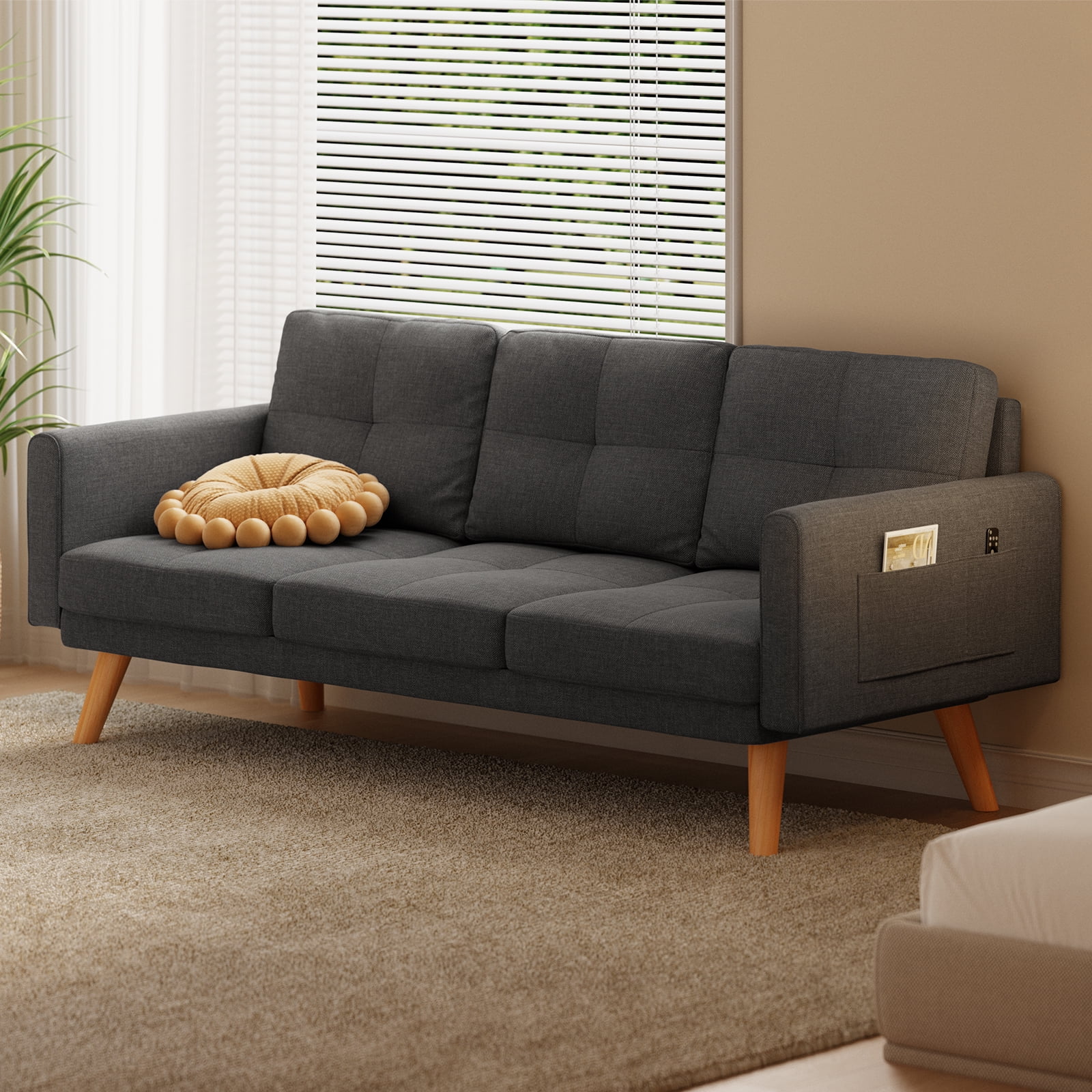 Lofka Futon Sofa Bed, Modern Sofa and Upholstered Couch with Curved Arm