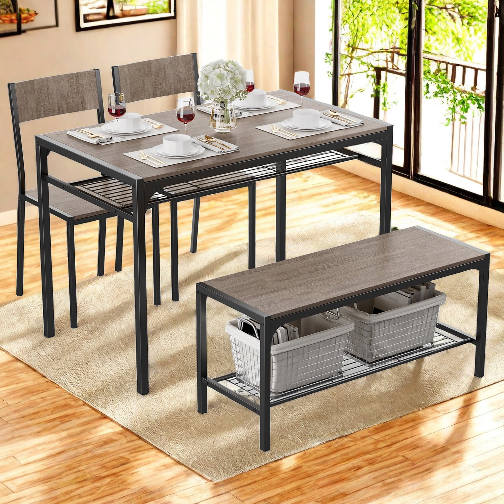 Lofka Kitchen Table and Chairs Set for 4 43 Dining Room Table Set for Small Spaces and Breakfast Nook Gray
