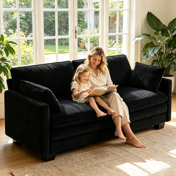 71" Loveseat Sofa, 25.2" Deep Seat Loveseat with Padded Arms, Curduroy Loveseat Small Couch for Living Room, Small Spaces, Dorms, Office, Black