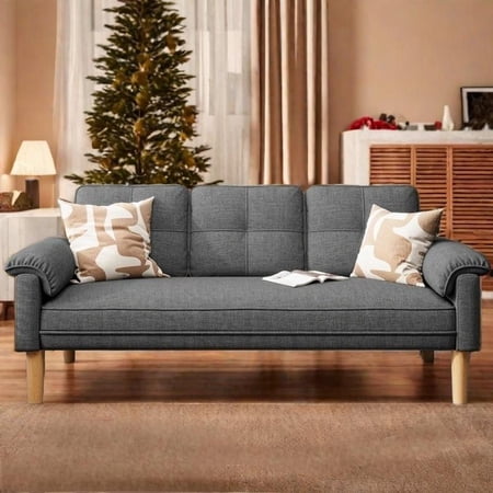 Lofka 69" Modern Loveseat Sofa, Couch with 3 Comfortable Pillows for Apartment, Dorm Room, Office, Bedroom - Dark Gray