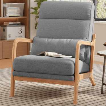 Lofka Mid-Century Accent Chair with Soft Pillow and High Back Armchair for Living Room & Bedroom, Gray