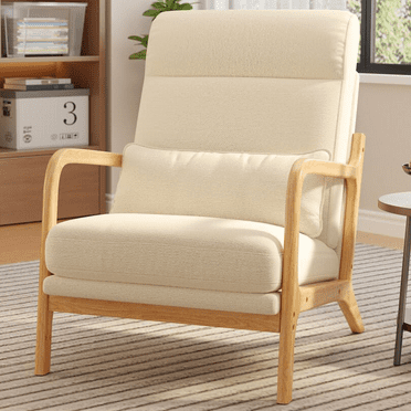 Lofka Modern Accent Chair with 5.5" Soft Cushion, Reading Chair for Living Room, Beige