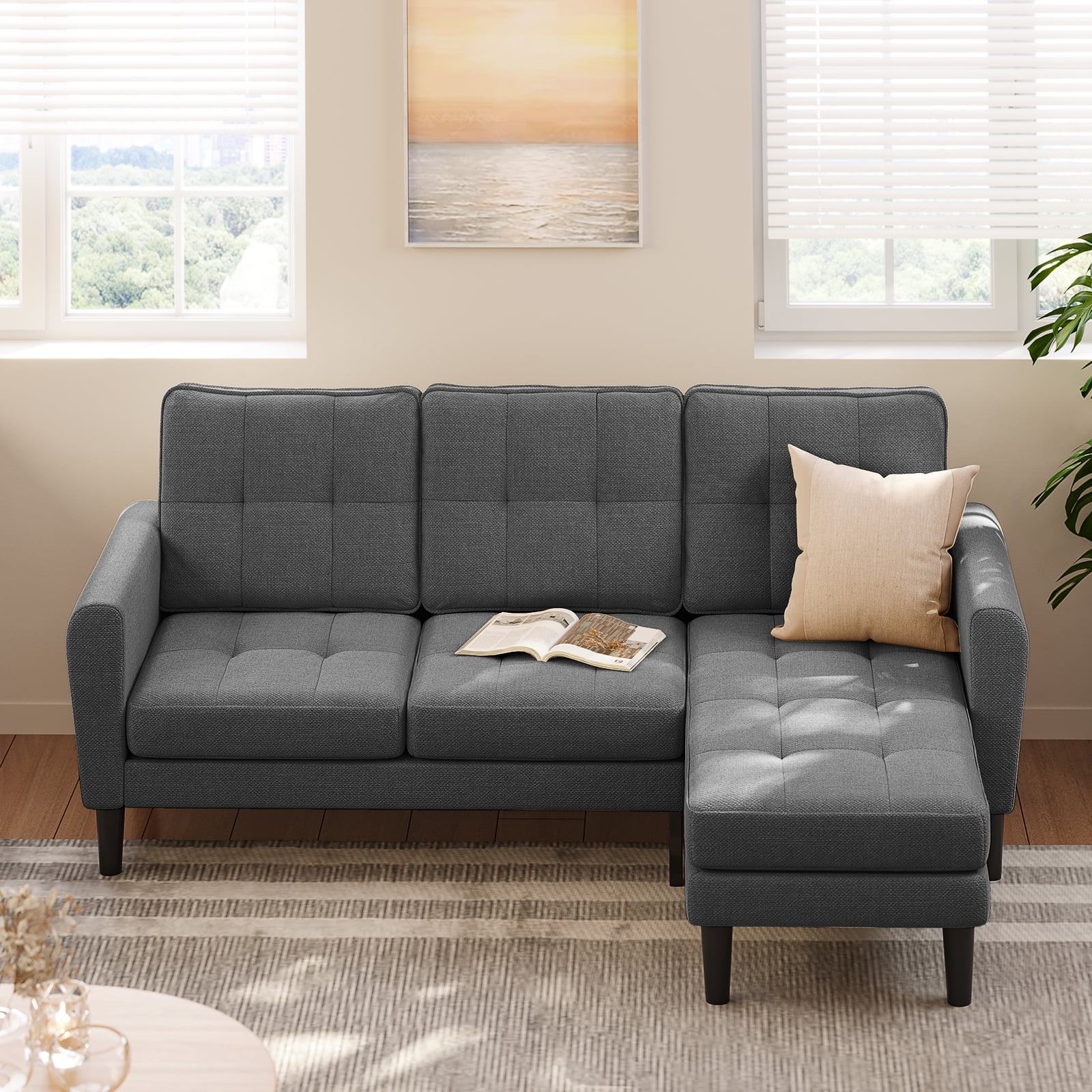 Lofka Modern Comfy LShaped Sleeper Couch, Space Saving Sectional Sofa