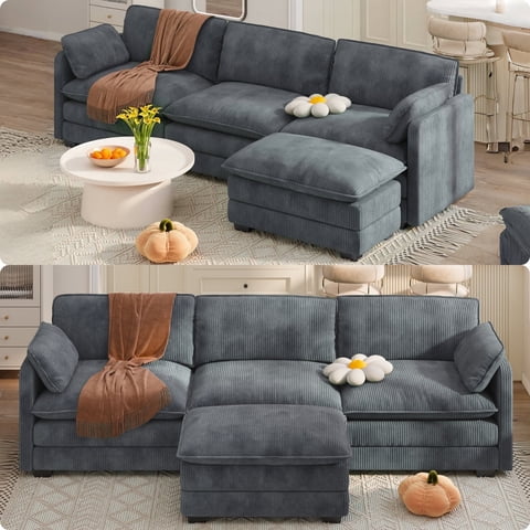 Lofka Modular Sectional Sofa Bed with Double Layer Cushions and Movable Ottoman, Modern Comfy Cloud Couch for Living Room, DIY Combination, Dark Gray