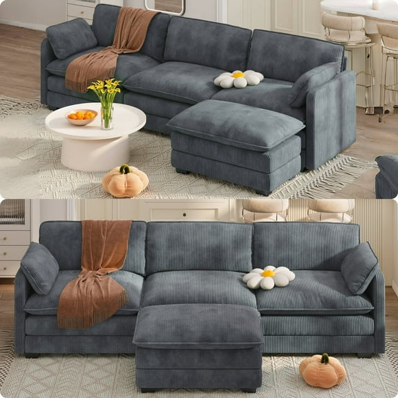 Lofka Modular Sectional Sofa Bed with Double Layer Cushions and Movable Ottoman, Modern Comfy Cloud Couch for Living Room, DIY Combination, Dark Gray