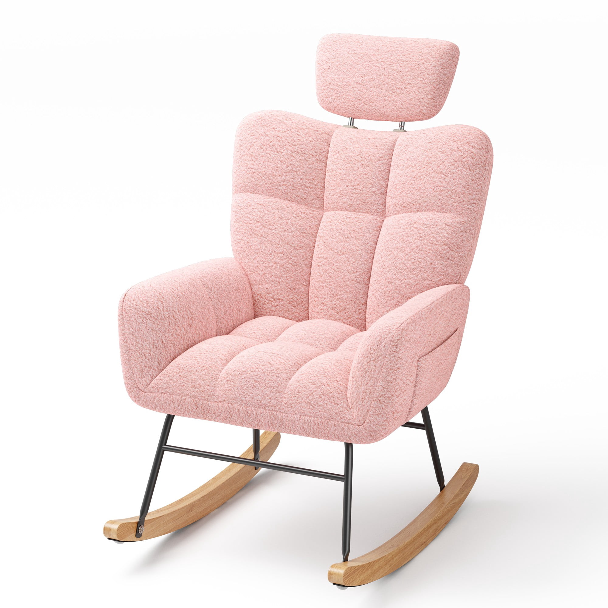 Rocking Chair Nursery, Lofka Upholstered Glider Rocker with Solid Wood Frame, Accent Chair with Comfy Armchair with Padded Seat for Living Room