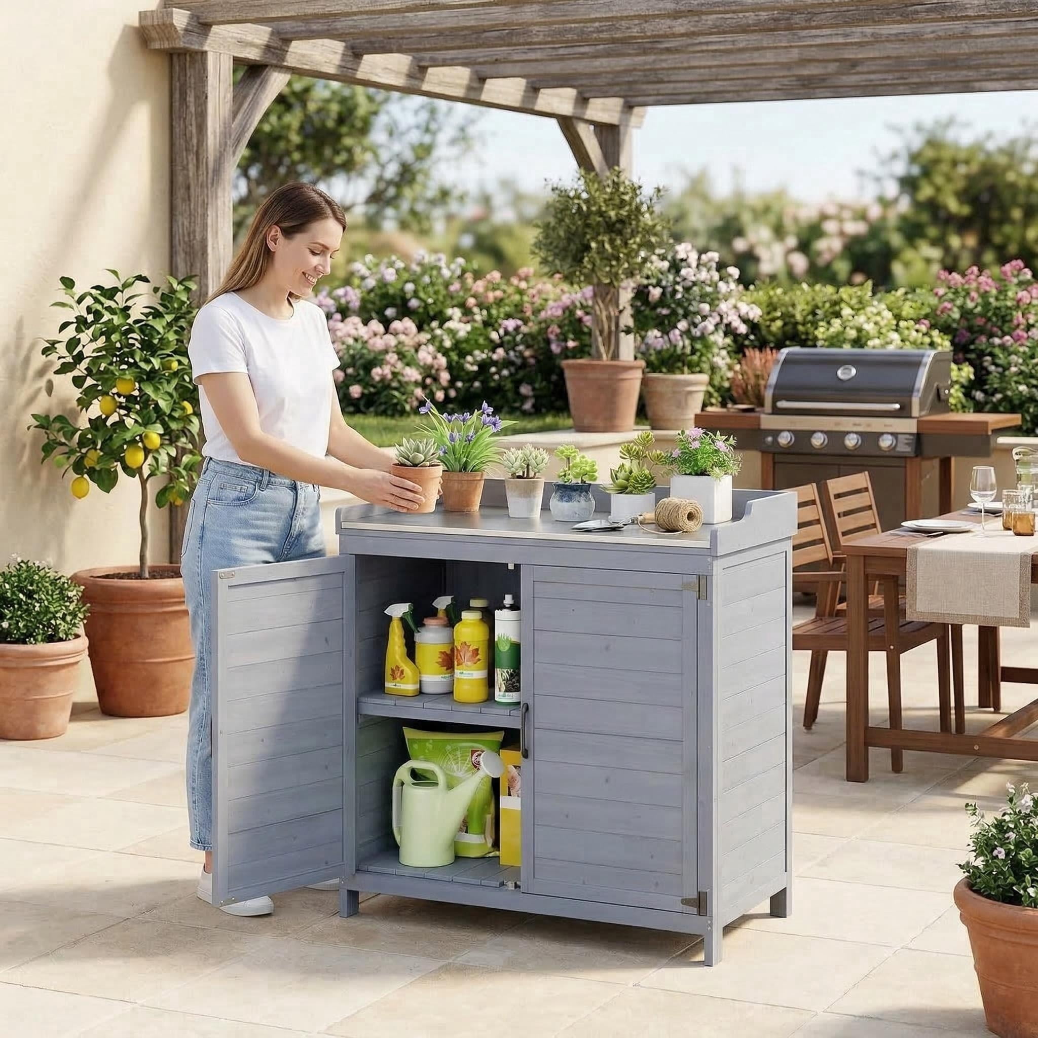 Lofka DIY Outdoor Garden Patio Wood Storage Cabinet & Backyard