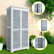Lofka Outdoor Storage Cabinet, 63in Wooden Garden Tools Shed with 2 Lockable Doors, Waterproof Roof for Yard Garge Patio Deck Porch, Gray