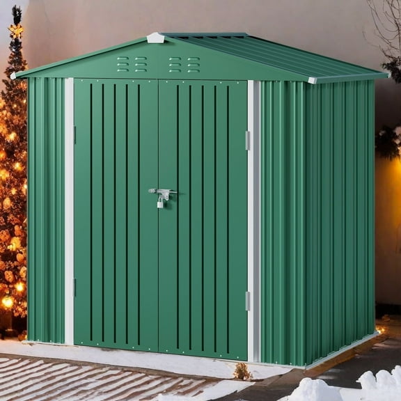 Lofka Outdoor Storage Shed 8 x 6 FT, Galvanized Metal Garden Shed for Backyard Patio Lawn- Green