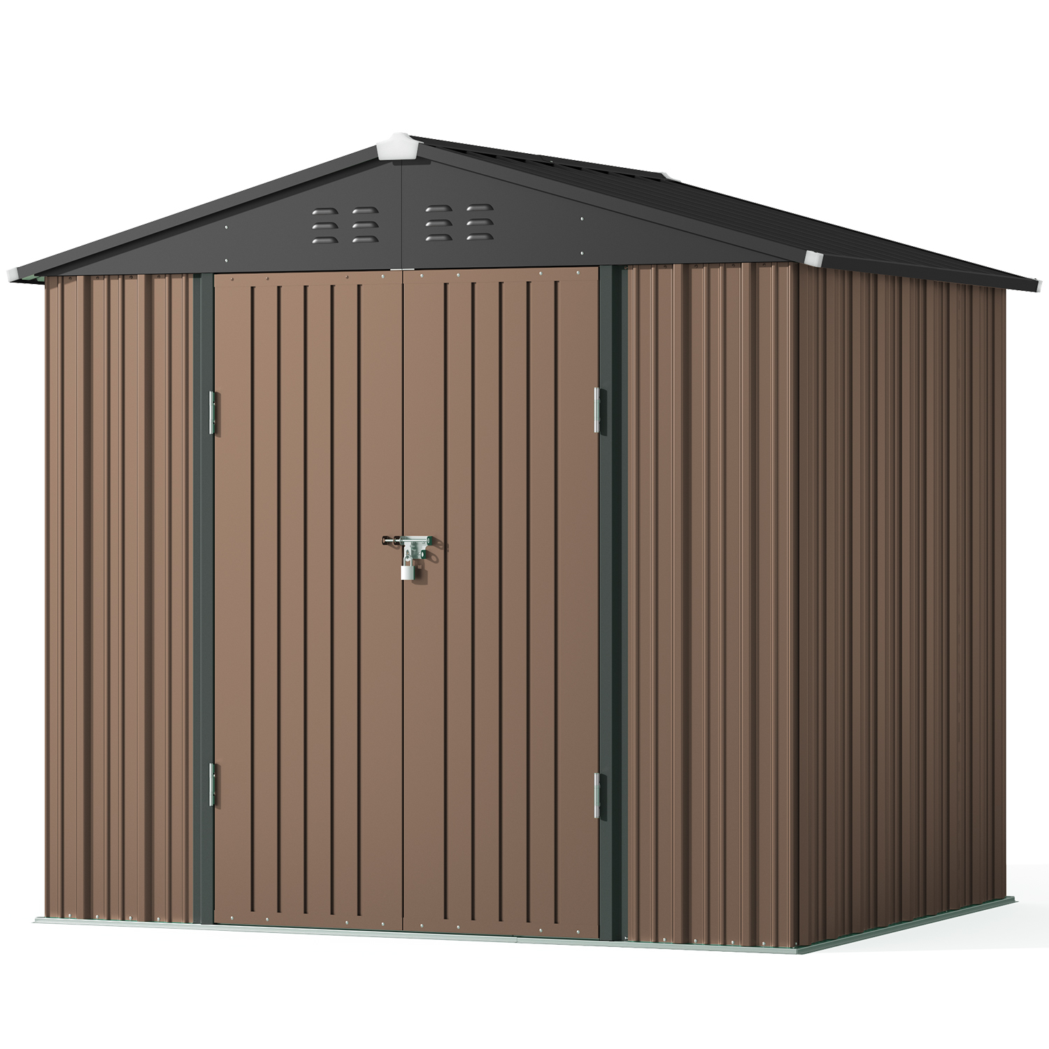 Lofka Outdoor Storage Shed with Double Lockable Doors, 8x6" Metal Garden Shed with Transparent Panel Windows for Patio & Lawn, Brown - image 1 of 8