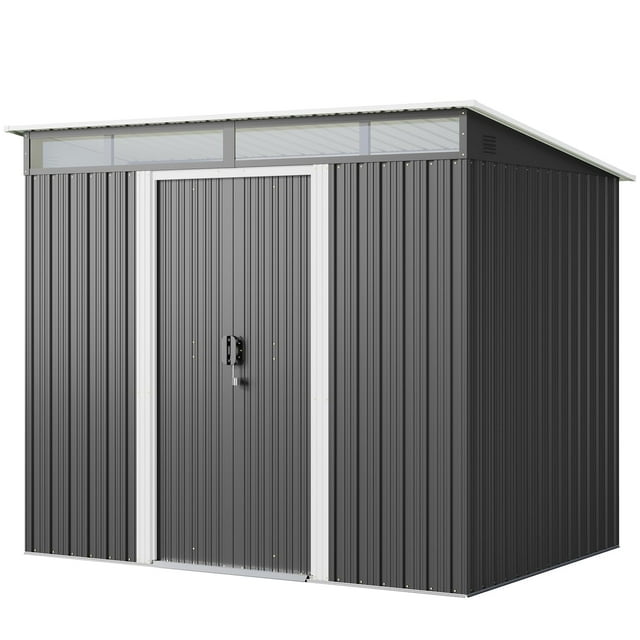 Lofka 8×6″ Metal Outdoor Storage Shed with Sliding Doors, Transparent Panel Windows