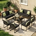 thumbnail image 1 of Patio Furniture Set, Lofka 8 Piece Outdoor Wicker Furniture Set with Two Tempered Glass Tables for Conversation/Gathering on Porch/Backyard, Black, 1 of 9