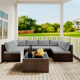 7 Piece Patio Furniture Set Outdoor Conversation Set with Coffee Table Cushions