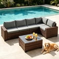 thumbnail image 1 of Lofka 6-Piece Outdoor Patio Furniture Set, L-Shape PE Rattan Modular Sectional with Thick All-Weather Cushions, Removable Covers, for Deck, 1 of 10