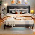 thumbnail image 1 of Lofka Queen Bed Frame Upholstered Wingback Headboard, Camas Queen Size, Metal Frame and Wooden Slats, 850lbs, Dark Gray, 1 of 8