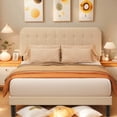 thumbnail image 1 of Lofka Queen Bed Frame with Upholstered Headboard - Beige Fabric, Modern Bedroom Furniture, 1 of 9