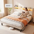 thumbnail image 1 of Queen Size Upholstered Bed Frame with LED Storage Headboard, Lofka Beige Linen Platform Bed with USB/Type-C Charging, Smart RGB Lights, No Box Spring Needed, 1 of 14