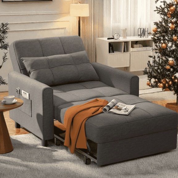 Sleeper Sofa Chair Bed, Lofka Convertible Pull Out Couch for Living Room Small Space ,Dark Gray