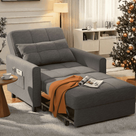 Lofka Recliner Chair Convertible Pull Out Couch for Living Room, Dark Gray, Best Gifts for Parents and Home