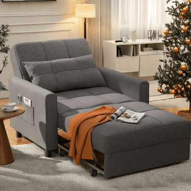Lofka Recliner Chair Convertible Pull Out Couch for Living Room, Dark Gray, Best Gifts for Parents and Home