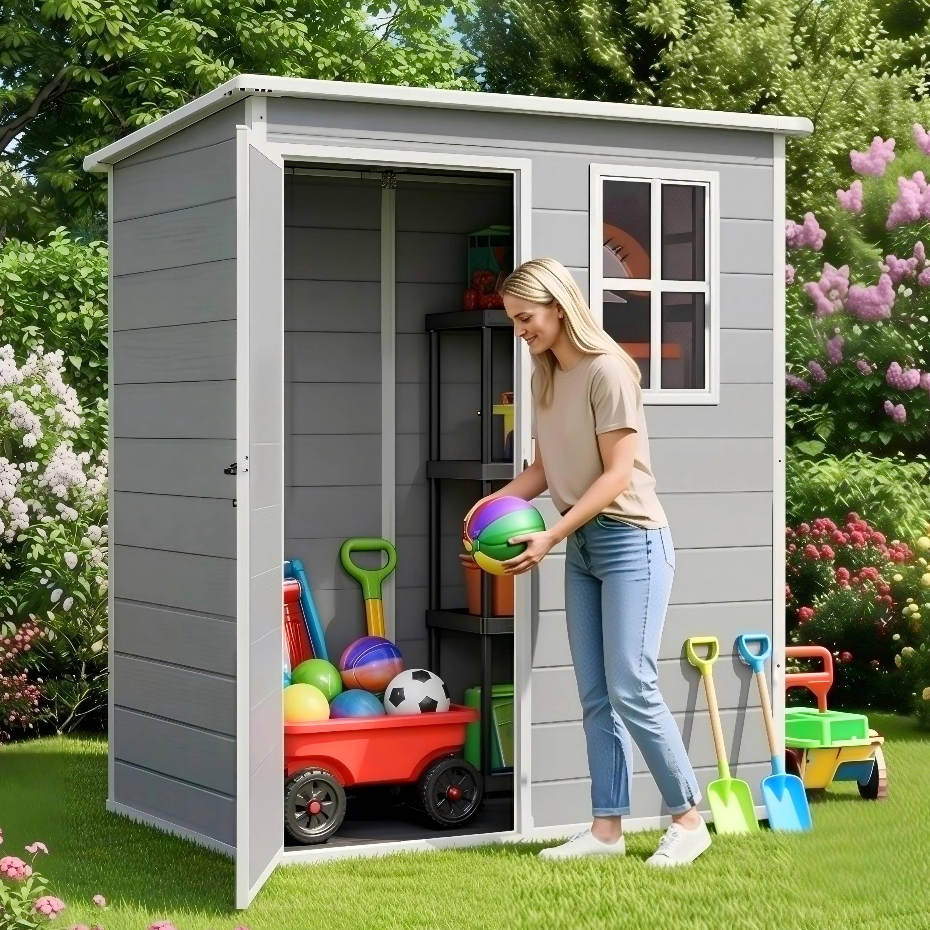 Lofka Resin Outdoor Storage Shed, 5'x3' Patio Tools Storage, Eco