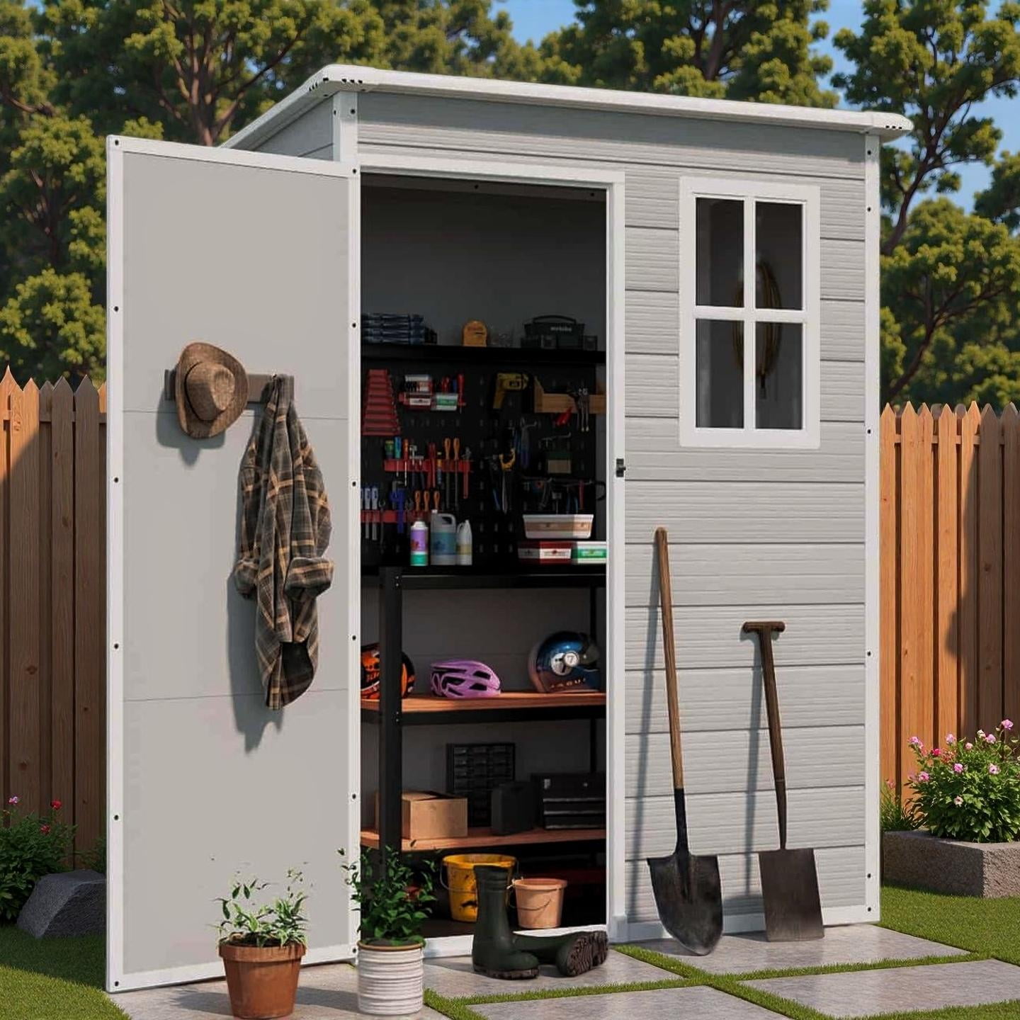 Lofka Resin Outdoor Storage Shed, 5'x3' Patio Tools Storage, Eco