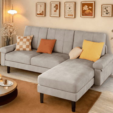 Lofka Sectional Couch, Convertible L Shaped Couches for Living Room, Upgraded Sofas with Soft Velvet for Small Spaces, Ligth Gray