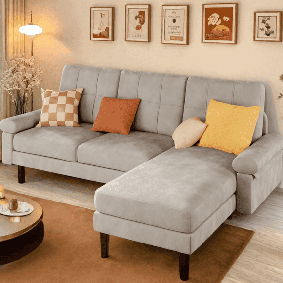 Lofka Sectional Couch, Convertible L Shaped Couches for Living Room, Upgraded Sofas with Soft Velvet for Small Spaces, Ligth Gray
