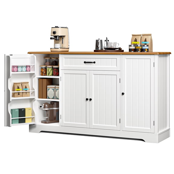 Lofka Sideboard Buffet Cabinet, 56" Upgraded Extended Version, Kitchen Storage & Coffee Bar Cabinet with 14 Shelves, 1 Drawer (Retro)