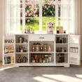 thumbnail image 1 of Coffee Bar Cabinet, 56" Sideboard Buffet Cabinet with Drawer, 4 Doors & Open Side Shelves, White Storage Cabinet for Kitchen, Dining Room, Living Room, Coffee Station, 1 of 11