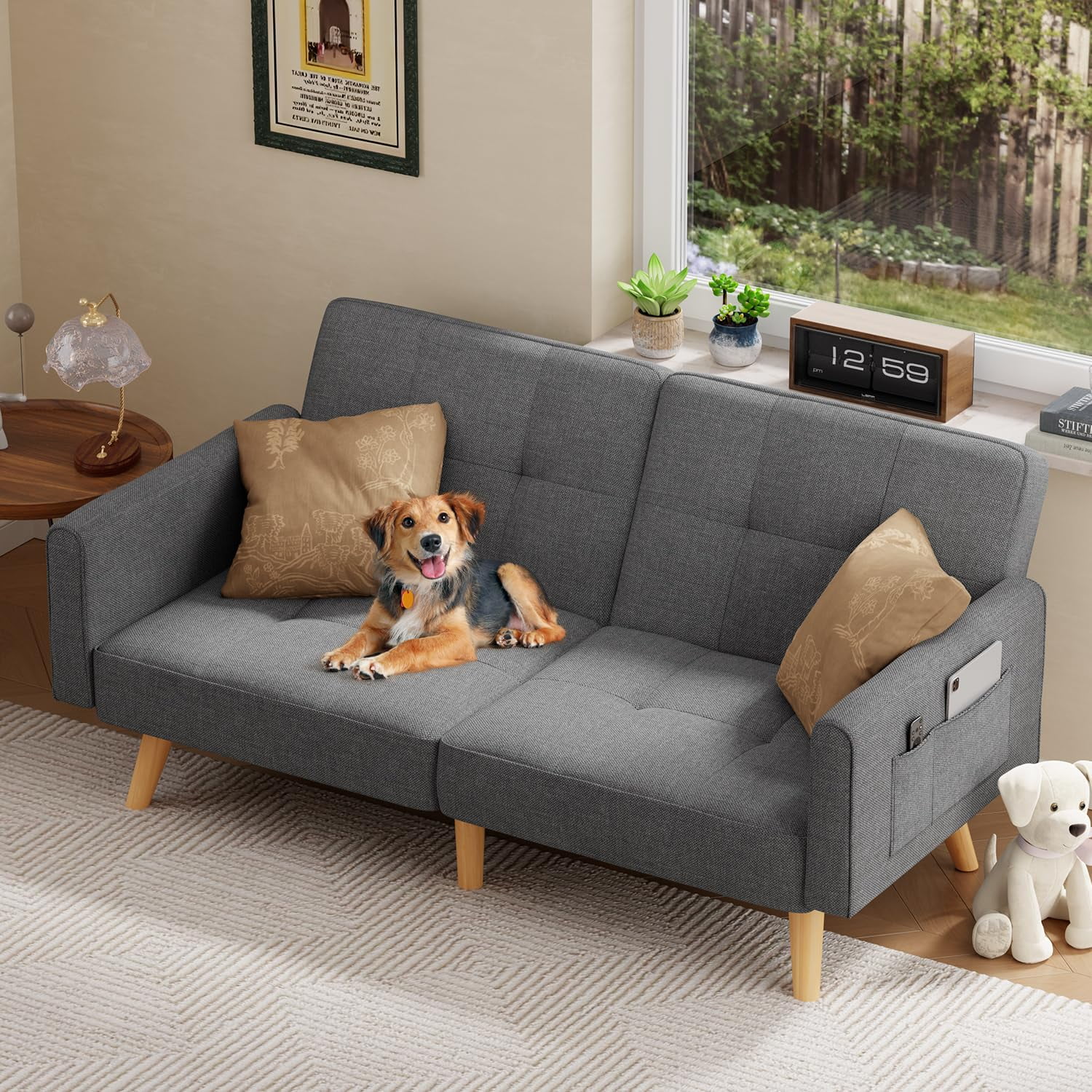 Lofka Sleeper Sofa Chair Bed, Modern Fabric Loveseat with Adjustable