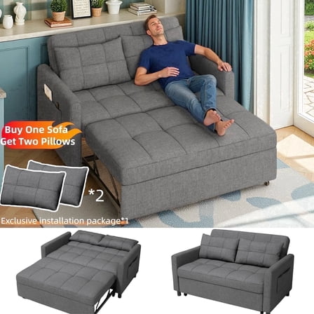 70" Sofa Bed, Lofka 3-in-1 Convertible Futon Sofa Bed with Storage, 5-Level rest - Sleeper Couches for Living Room, Dark GreyAdjustable Back